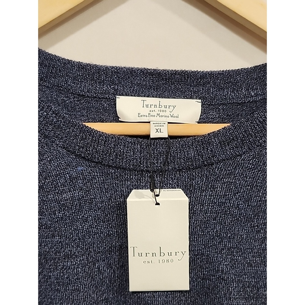 Turnbury NWT‎ Extra Fine Merino Wool Sweater Mens XL Dark Blue Round Neck Soft - Picture 2 of 12